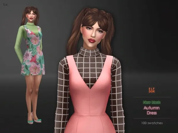 Maxis Match Autumn Dress by ELFDOR - The Sims 4 Custom Content