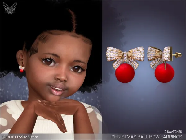 Alpha CHRISTMAS BALL BOW EARRINGS FOR TODDLERS - The Sims 4 Custom Content
