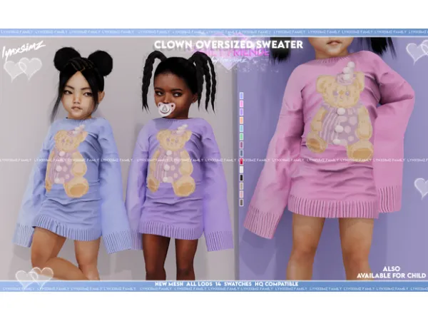 Alpha Oversized Cute Clown Sweater Toddler by lynxsimzfamily - The Sims 4 Custom Content