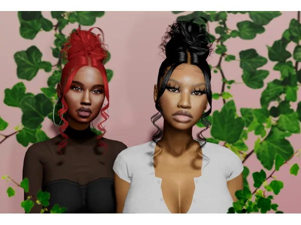 Alpha Messy Curly bun by XxBlacksims - The Sims 4 Custom Content