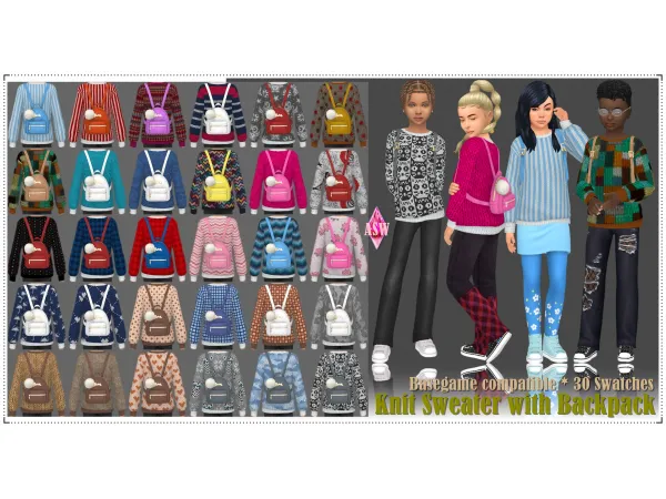Maxis Match Kids Knit Sweater with Backpack by Annett's Sims 4 Welt ASW - The Sims 4 Custom Content