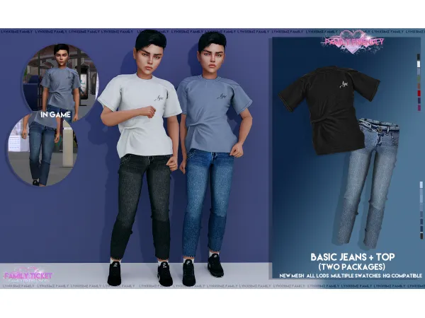 Alpha Basic Top Jeans Child by lynxsimz - The Sims 4 Custom Content