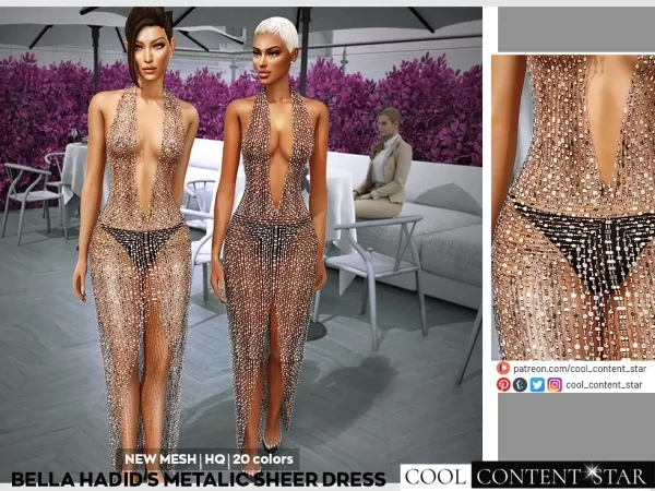 Alpha BELLA HADIDS METALIC SHEER DRESS cool_content_star - The Sims 4 Custom Content