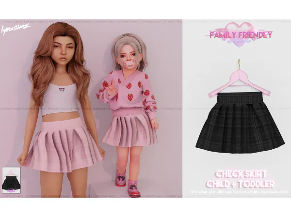 Alpha Check Skirt Child Toddler by LYNXsimz Family - The Sims 4 Custom Content