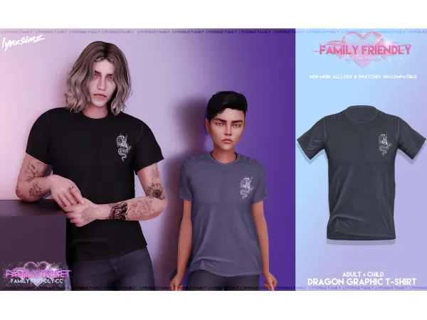 Alpha Dragon Graphic Print T Shirt by LYNXsimz Family - The Sims 4 Custom Content