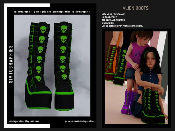 Alpha Alien Boots (ALL AGES AND GENDERS) - The Sims 4 Custom Content
