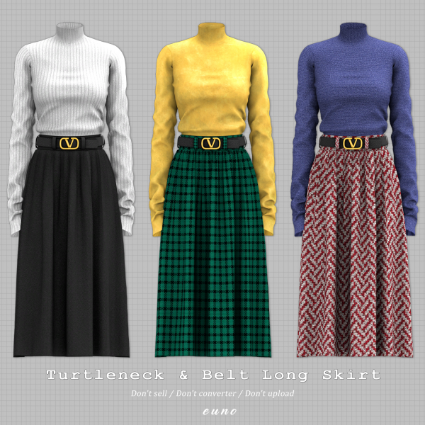 Alpha Turtleneck Belt Long Skirt by euno - The Sims 4 Custom Content