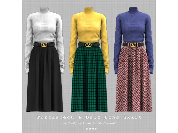 Alpha Turtleneck Belt Long Skirt by euno sims - The Sims 4 Custom Content