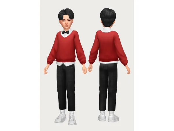Maxis Match ankle slacks bowtie pullover by casteru - The Sims 4 Custom Content