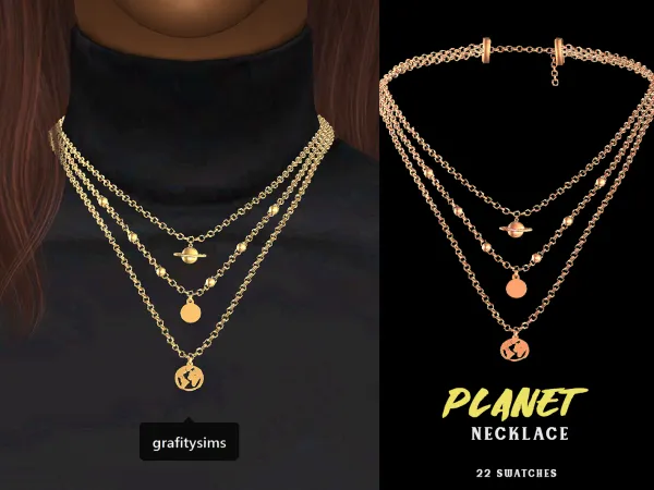 Alpha Planet Layered Necklace - The Sims 4 Custom Content