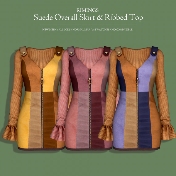 Alpha Suede Overall Skirt Ribbed Top by simsfinds - The Sims 4 Custom Content