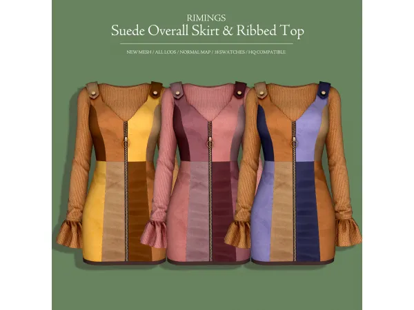 Alpha Suede Overall Skirt Ribbed Top by RIMINGS - The Sims 4 Custom Content
