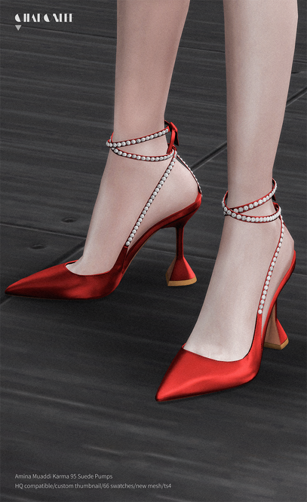 Amina Muaddi Karma 95 Suede Pumps by Charonlee SIMS - The Sims 4 Download 