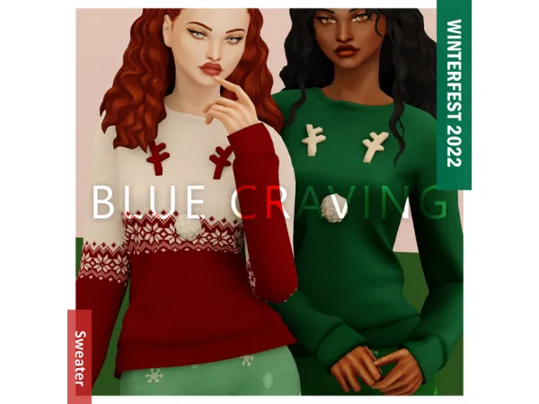 Alpha Blue Craving Winterfest Sweater 2022 - The Sims 4 Custom Content