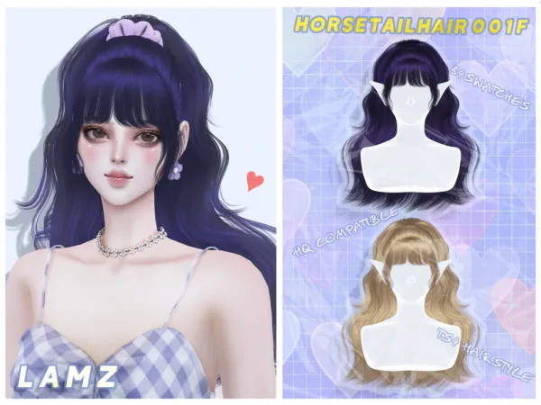 Alpha HorsetailHair_001F by LAMZ - The Sims 4 Custom Content