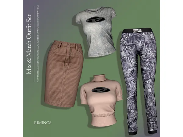 Alpha [RIMINGS] Mix Match Outfit Set by RIMINGS - The Sims 4 Custom Content