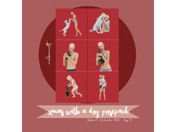 Mix Advent Calendar 2022 21 Xmas With A Dog Posepack - The Sims 4 Custom Content