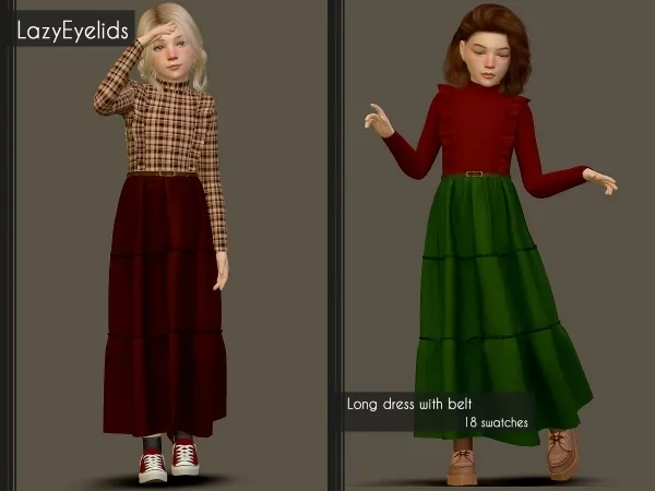 Alpha Long dress with belt - The Sims 4 Custom Content