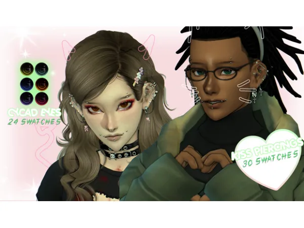 Mix KISS PIERCINGS CYCAD EYES by (ROTTENMOTHBOY) - The Sims 4 Custom Content