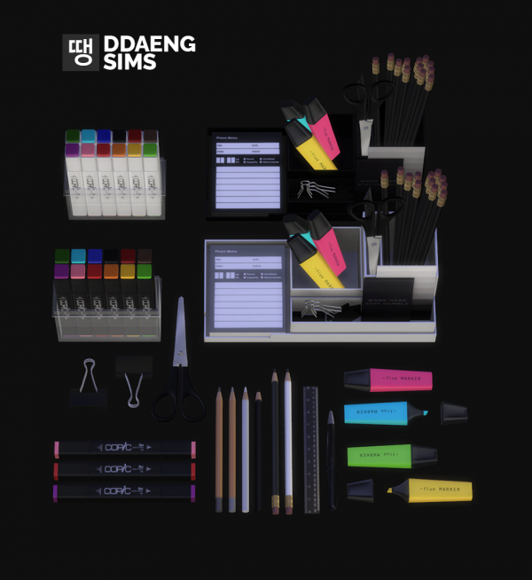 Alpha ddaengsims Office Supplies Set by simsfinds - The Sims 4 Custom Content