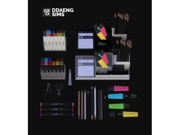 Alpha ddaengsims Office Supplies Set - The Sims 4 Custom Content