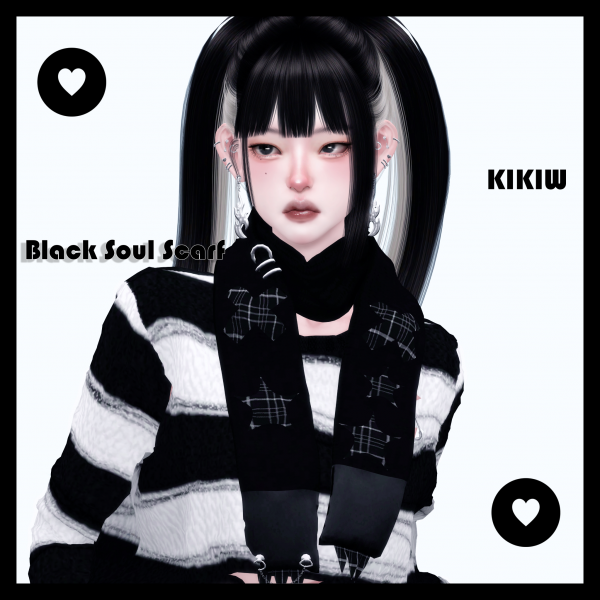 Alpha [KIKIW]Black Soul Scarf by simsfinds - The Sims 4 Custom Content