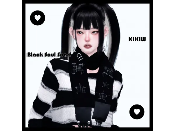 Alpha [KIKIW]Black Soul Scarf by KIKIW - The Sims 4 Custom Content