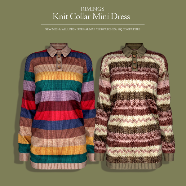 Alpha [RIMINGS] Knit Collar Mini Dress by simsfinds - The Sims 4 Custom Content