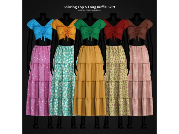 Alpha Shirring Top Long Ruffle Skirt by gorillax3 - The Sims 4 Custom Content