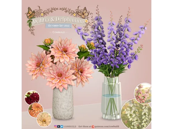 Mix Dahlia Delphinium by cowbuild - The Sims 4 Custom Content