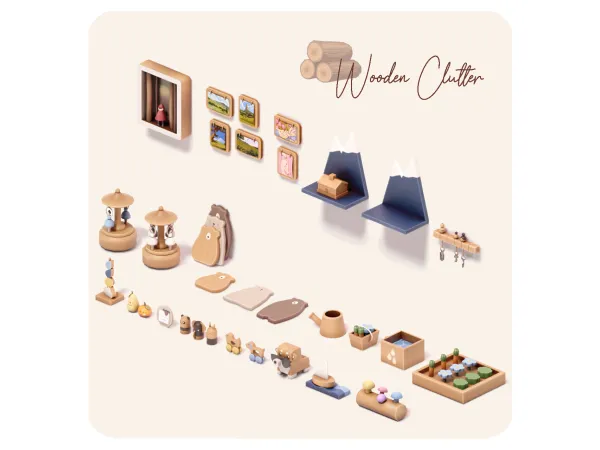 Maxis Match Wooden Clutter Set UPDATE - The Sims 4 Custom Content
