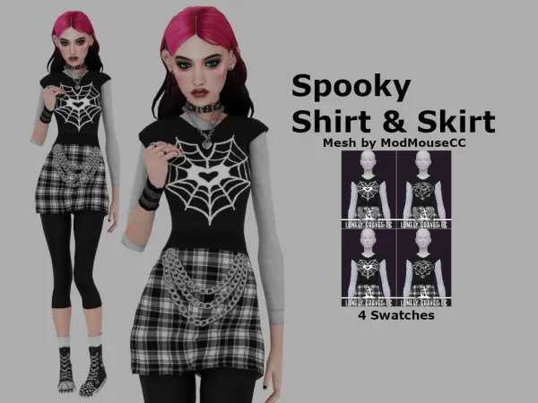 Maxis Match Spooky Shirt Skirt by Lonely Graves CC - The Sims 4 Custom Content