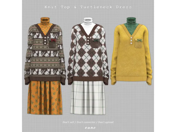 Alpha Knit Top Turtleneck Dress by euno sims - The Sims 4 Custom Content