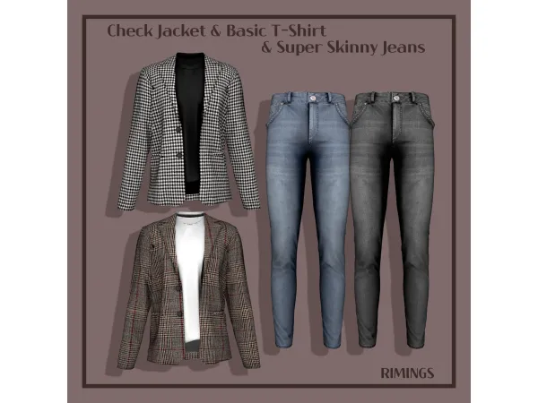 Alpha Check Jacket Basic T Shirt Super Skinny Jeans by RIMINGS - The Sims 4 Custom Content