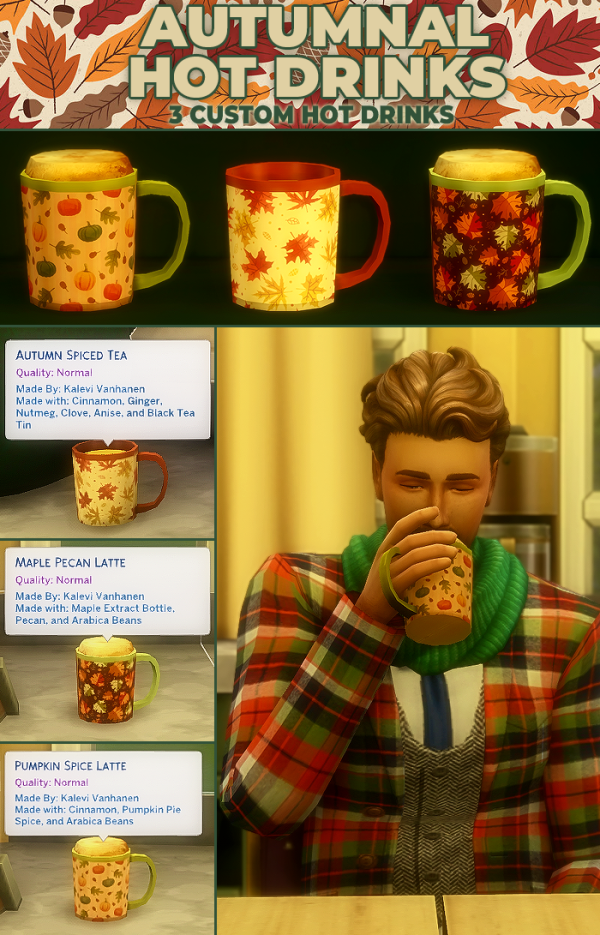 Maxis Match Autumnal Hot Drinks 3 New Custom Drinks by simsfinds - The Sims 4 Custom Content