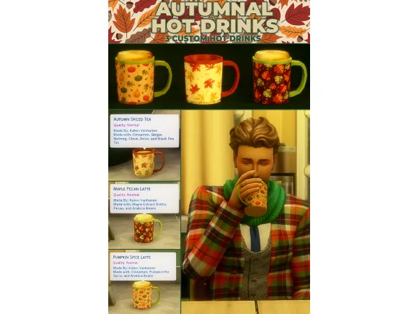 Maxis Match Autumnal Hot Drinks 3 New Custom Drinks by RobinKLocksley - The Sims 4 Custom Content