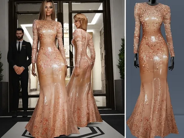 Alpha Beyonce'S Gown with Pearls cool_content_star - The Sims 4 Custom Content