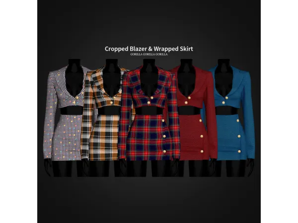 Alpha Cropped Blazer Wrapped Skirt by gorillax3 - The Sims 4 Custom Content