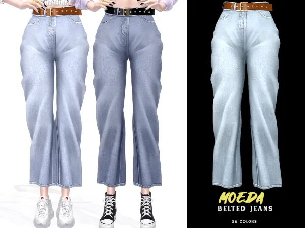 Alpha Moeda Belted Jeans - The Sims 4 Custom Content