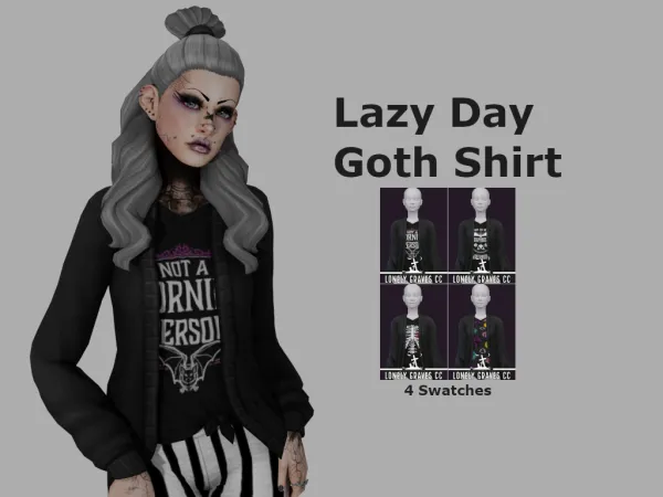 Maxis Match Lazy Day Goth Shirt by Lonely Graves CC - The Sims 4 Custom Content