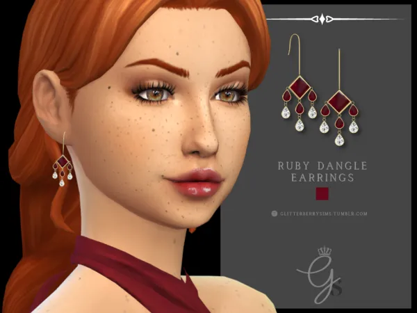Mix Ruby Dangle Earrings by Glitterberry Sims - The Sims 4 Custom Content