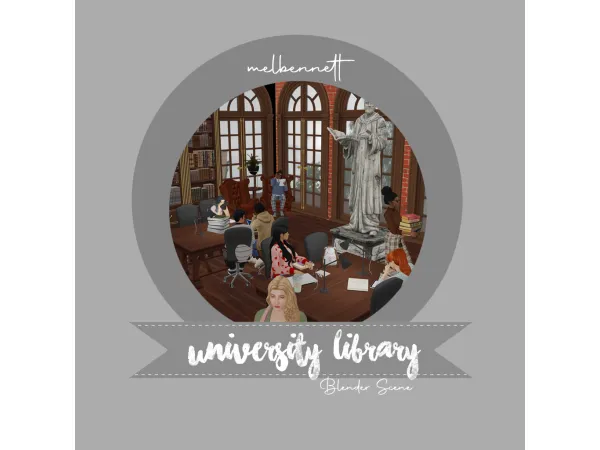 Sims 4 Maxis Match  CC: University Library Blender Scene