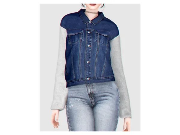 Alpha Denim Jacket (FurLeather Sleeves) by backtrackcc - The Sims 4 Custom Content