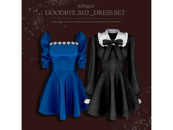 Alpha [RIMINGS] GOODBYE 2022 _DRESS SET by RIMINGS - The Sims 4 Custom Content