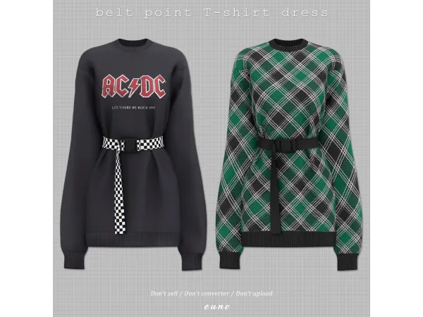 Alpha belt point T shirt dress by euno sims - The Sims 4 Custom Content