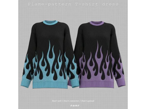 Alpha flame pattern T shirt dress by euno sims - The Sims 4 Custom Content