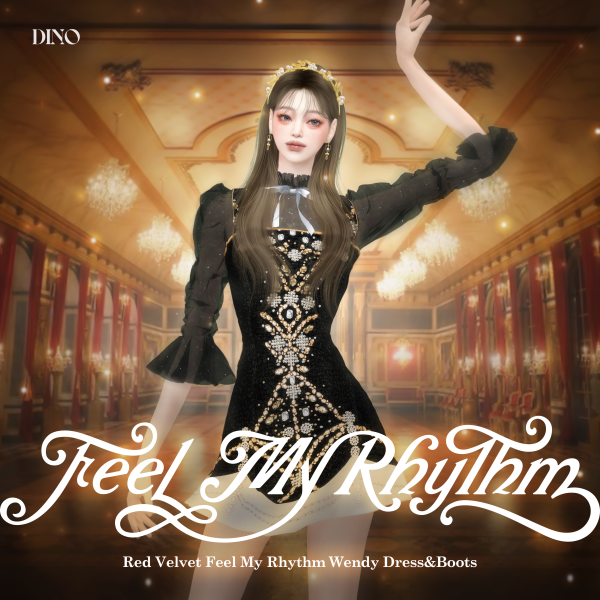 Alpha [DINO] Red Velvet Feel My Rhythm Wendy Dress Boots Set by simsfinds - The Sims 4 Custom Content