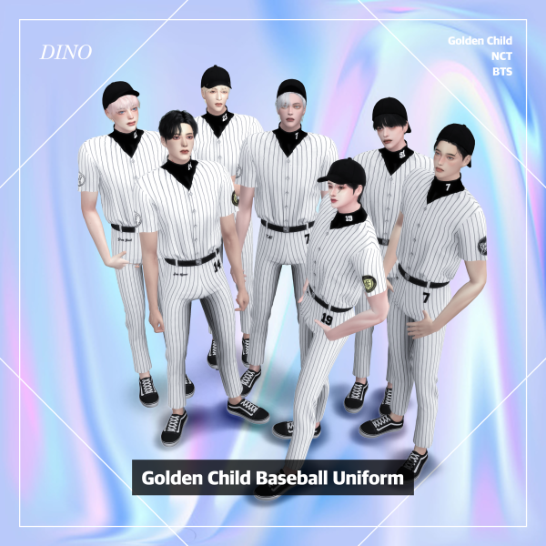 Alpha [DINO] Golden Child Baseball Uniform by simsfinds - The Sims 4 Custom Content
