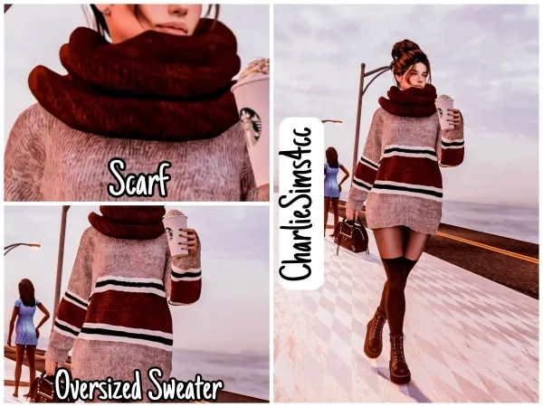 Alpha Girly Winter Oversized Sweater and Scarf - The Sims 4 Custom Content