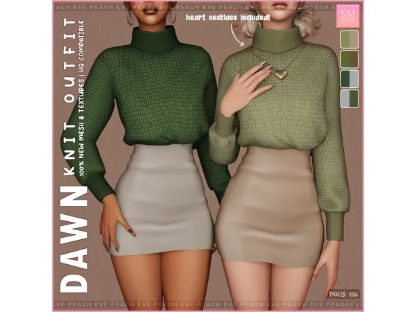 Alpha Dawn Knit Outfit (with necklace) - The Sims 4 Custom Content